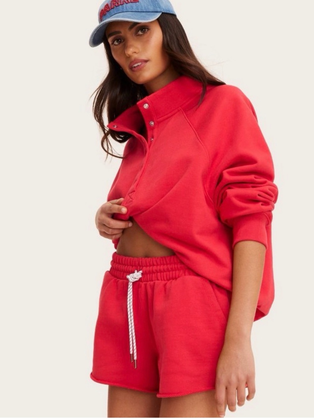 Women's Mid-Rise Pull on Sweatshorts-Parke Red Drawstring Sweat Shorts
